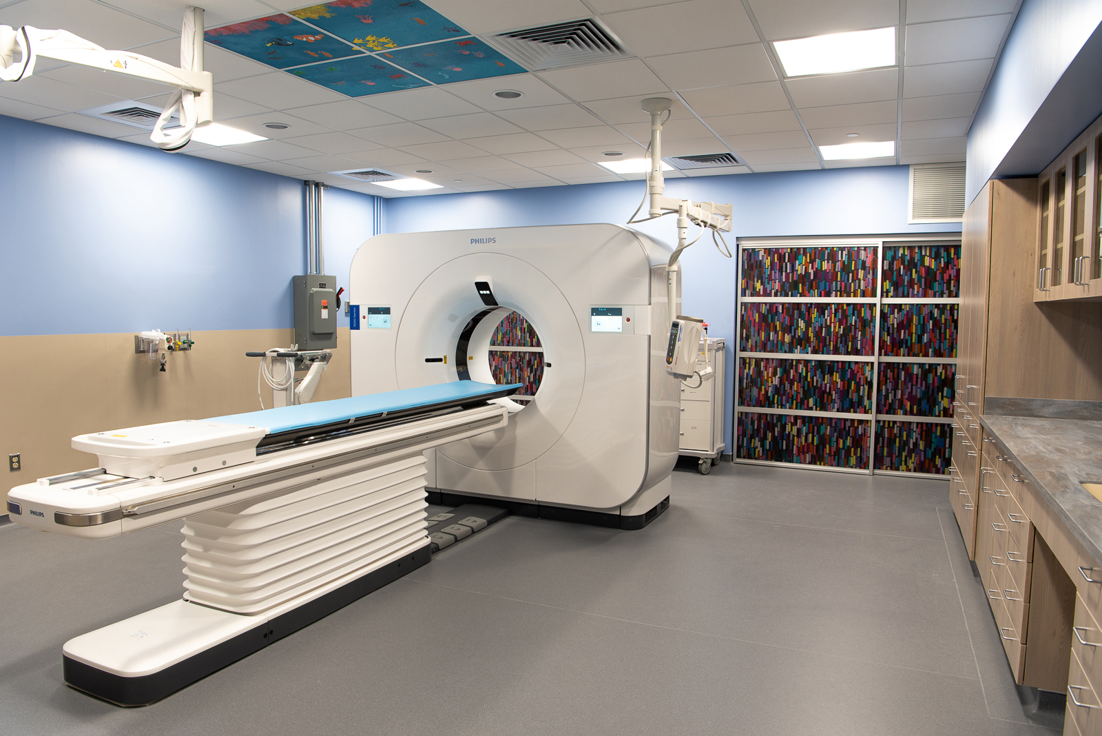 Philips CT scanner and patient table in a University of Maryland Medical Center imaging suite.